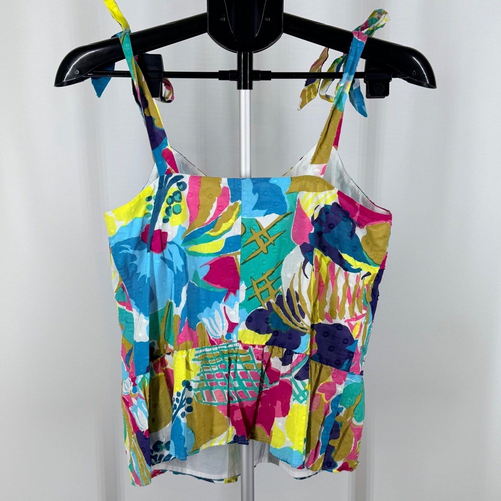 J.Crew Tropical Floral Swiss Dot Peplum Camisole Top Tie Strap Multi Color 4 - Picture 2 of 7